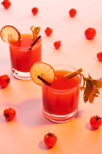 High angle view of drink on table