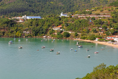 High angle view of boats in sea