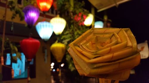 Close-up of illuminated lighting equipment