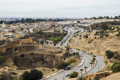 High angle view of road against sky