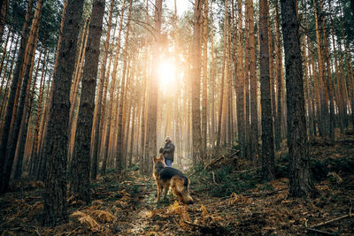 Woman with dog in the forest