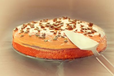Close-up of dessert in plate on table