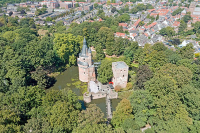 Aerial from the medieval castle duurstede near wijk bij duurstede in the netherlands