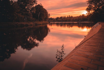 Scenic view of lake against sky during sunset