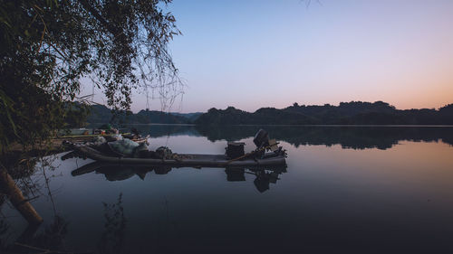 Scenic view of lake against clear sky