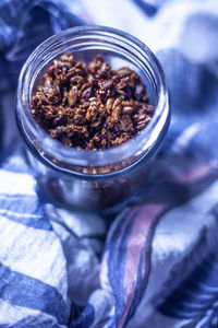 High angle view of breakfast on table