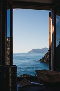 Scenic view of sea seen through window