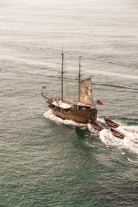Sailing old vintage boat in the sea