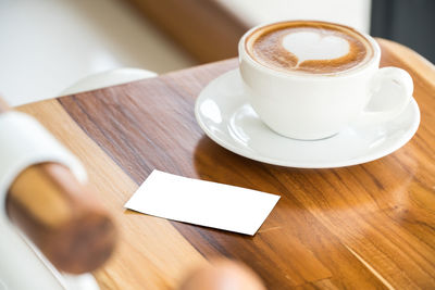 High angle view of coffee on table