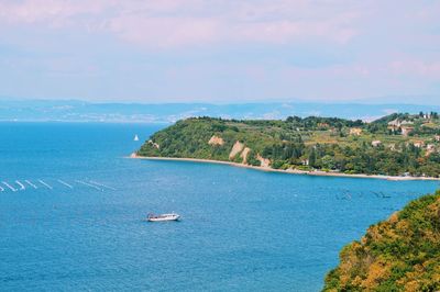 Scenic view of bay against sky