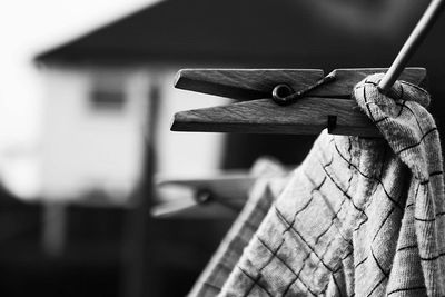 Close-up of clothing hanging from string