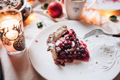 Close-up of dessert in plate on table