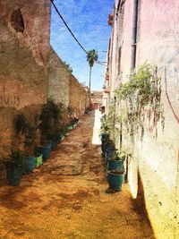 Narrow walkway along walls