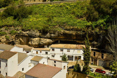 High angle view of buildings in town