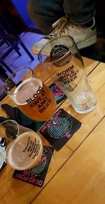 High angle view of drink in jar on table