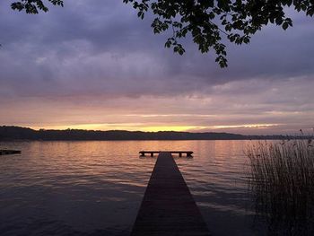 Scenic view of lake against cloudy sky