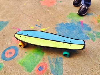 High angle view of skateboard on street 