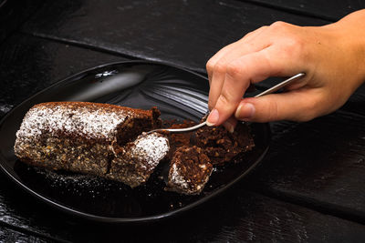 High angle view of person preparing food in kitchen