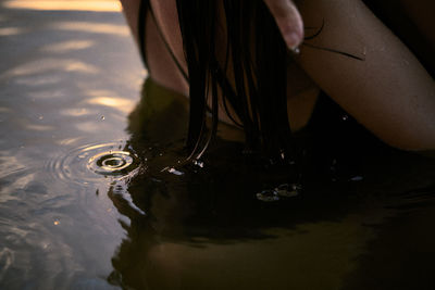 Midsection of woman swimming in lake