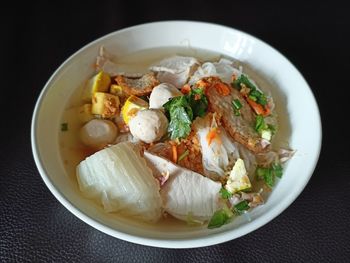 High angle view of meal served in bowl