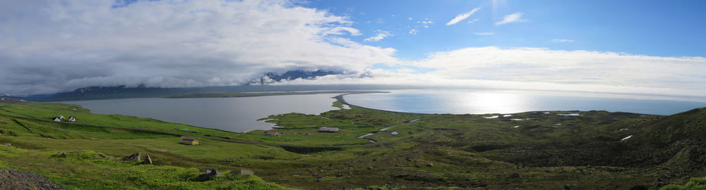 Scenic view of landscape against cloudy sky