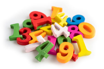 Close-up of toy blocks on white background