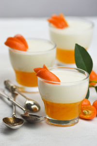 Close-up of orange juice on table