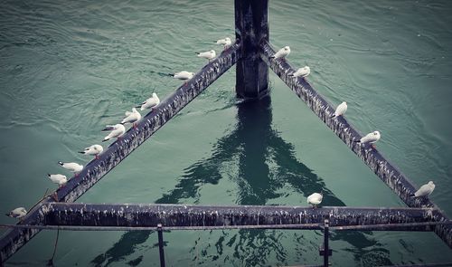 High angle view of ship in sea