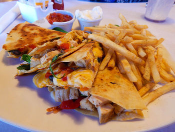 Close-up of food served in plate