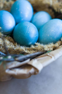 Close-up of multi colored eggs