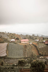 High angle view of buildings against sky