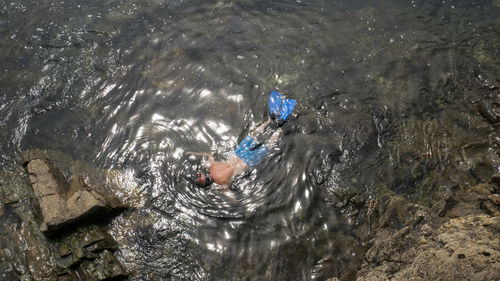 High angle view of person swimming in sea