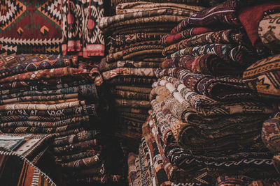 Full frame shot of textiles for sale at store