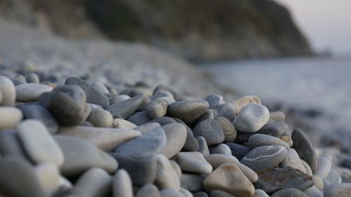 Close-up of pebbles on beach