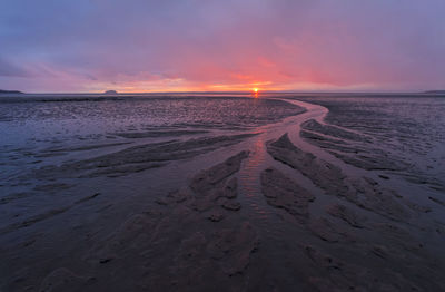 Scenic view of beach against sky during sunset