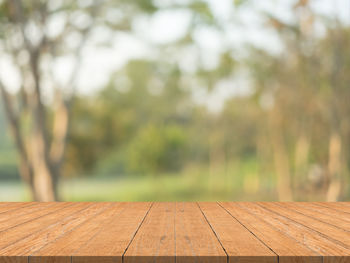 Close-up of table against trees