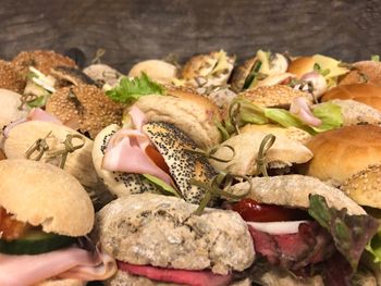 Close-up of burgers on table