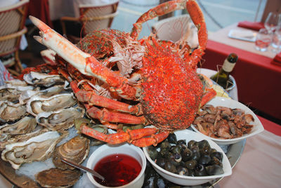 Close-up of seafood on table