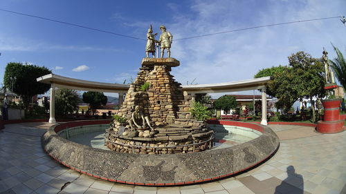 Statue in temple against sky