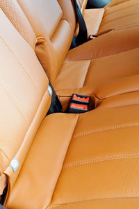 High angle view of seats in car