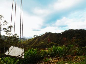 Low angle view of landscape against sky