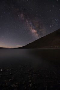 Scenic view of lake against sky at night