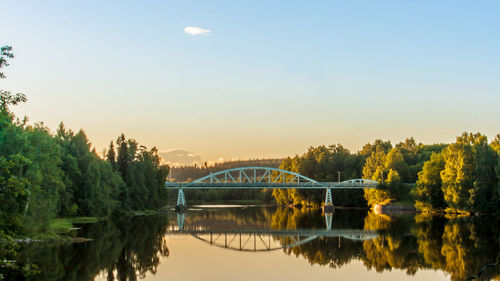 Bridge over river against sky during sunset