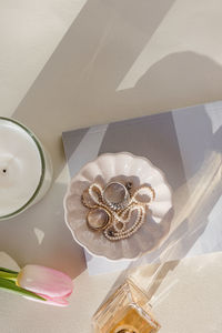 High angle view of coffee on table