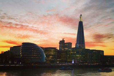 View of skyscrapers at sunset