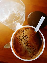 High angle view of coffee on table