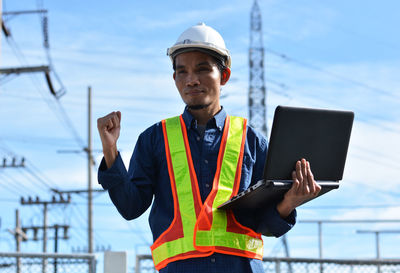 Man working with mobile phone