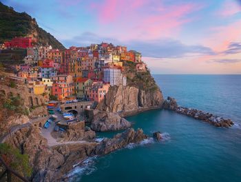 Panoramic view of sea against sky during sunset