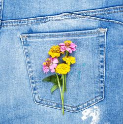 Close-up of flowers on back pocket of jeans
