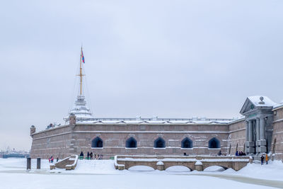 View of the bastions of the peter and paul fortress, the vastness of the neva river and the city.